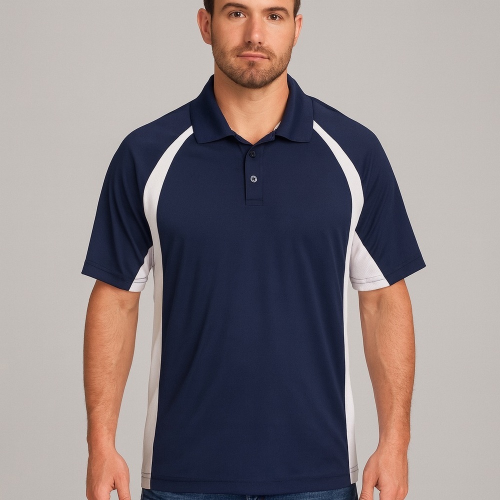 Men’s Under Armour Gold Active Polo Short Sleeve Shirt Navy Blue White Medium